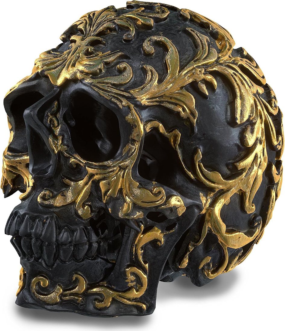 Readaeer Small Black & Gold Skull Figurine